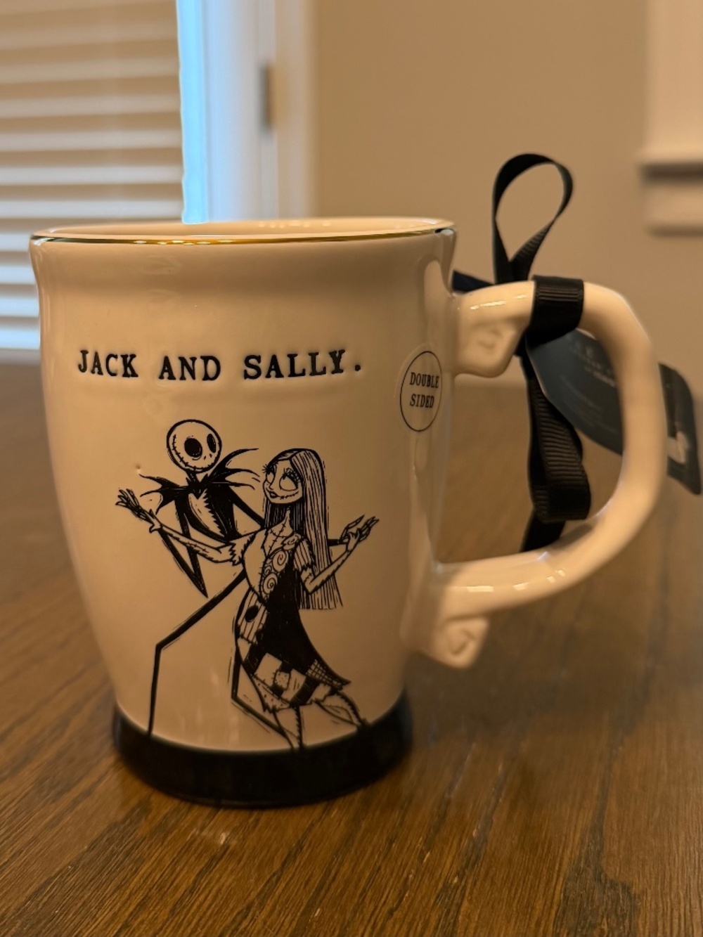 NWT - Rae Dunn Disney Nightmare Before Christmas Jack and Sally Mug Gold Rim